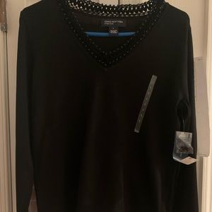 Large Black Beaded V Neck Blouse. Soft and beautiful.Retail for $99.00.